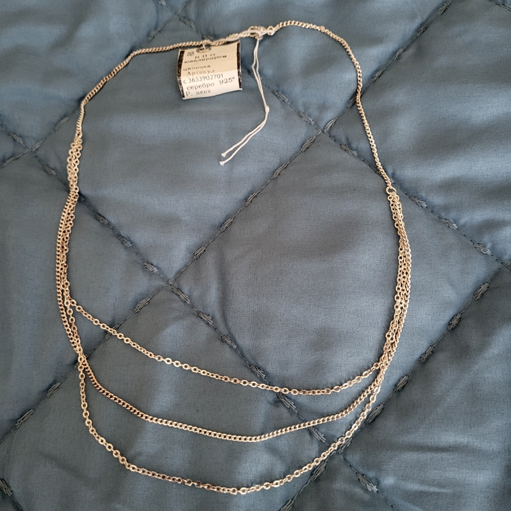 NWT UNIQUE 925 STERLING SILVER 3 LINES CHAIN NECKLACE FROM EUROPE - Picture 4 of 4